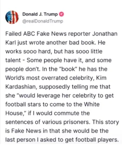 Експрезидент США Дональд Трамп назвав Кім Кардаш’ян «найбільш переоціненою знаменитістю у світі»