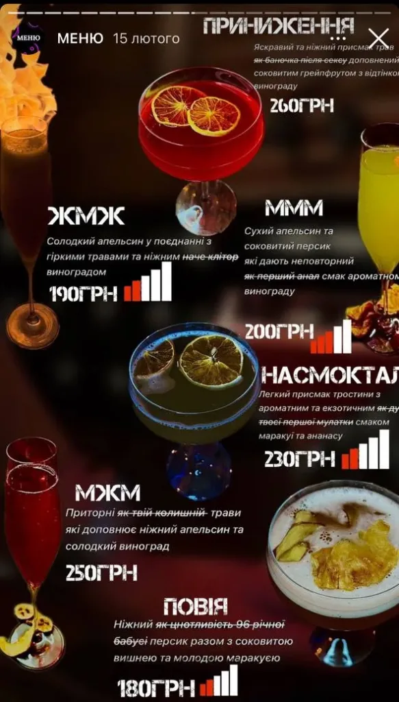 «Мрія педофіла», «Зґвалтований» та «Інцест»: у Харкові бар спровокував скандал назвами коктейлів. Про що йдеться